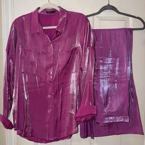 Nasty Gal Radiant Purple Satin Shirt and Pants